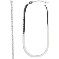 10K White Gold Elongated Oval Hoop Earrings with Prong-Set Round Diamonds - 0.32 Carat Total Diamond Weight
