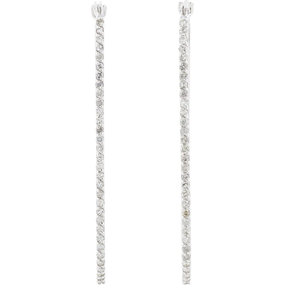 10K White Gold Elongated Oval Hoop Earrings with Prong-Set Round Diamonds - 0.32 Carat Total Diamond Weight
