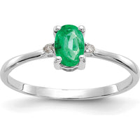 10K White Gold Emerald and Diamond Birthstone Ring with Oval Emerald - 0.5 Carat Total Gem Weight