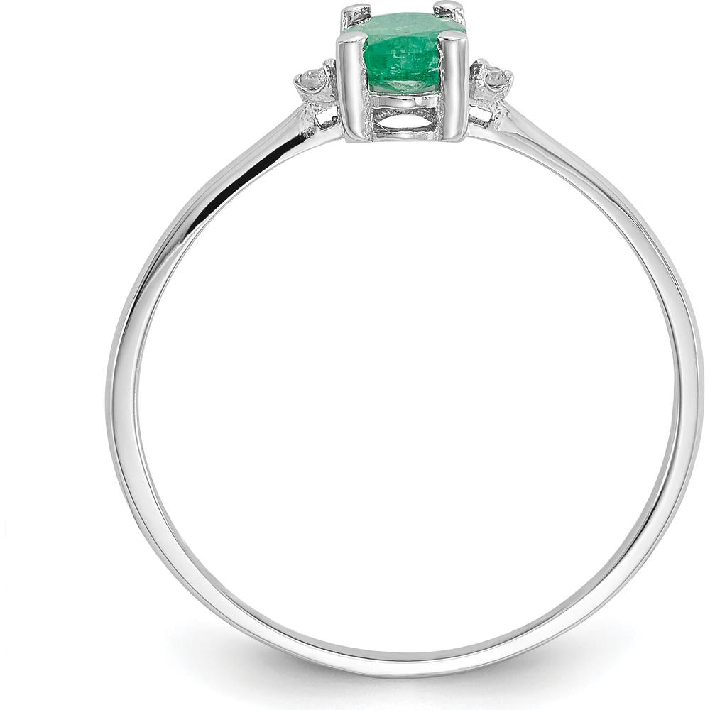 10K White Gold Emerald and Diamond Birthstone Ring with Oval Emerald - 0.5 Carat Total Gem Weight