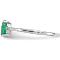 10K White Gold Emerald and Diamond Birthstone Ring with Oval Emerald - 0.5 Carat Total Gem Weight