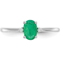 10K White Gold Emerald and Diamond Birthstone Ring with Oval Emerald - 0.5 Carat Total Gem Weight