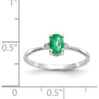 10K White Gold Emerald and Diamond Birthstone Ring with Oval Emerald - 0.5 Carat Total Gem Weight