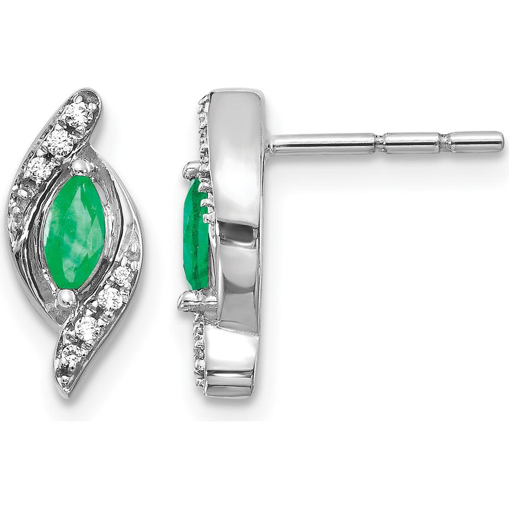 10K White Gold Emerald and Diamond Earrings - 0.18 Carat Total Emerald Weight, 0.02 Carat Total Diamond Weight by Monteluci Fine Jewelry