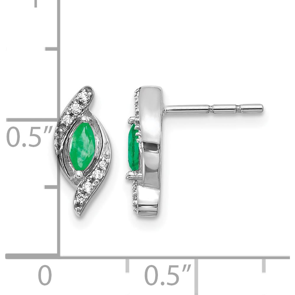 10K White Gold Emerald and Diamond Earrings - 0.18 Carat Total Emerald Weight, 0.02 Carat Total Diamond Weight by Monteluci Fine Jewelry
