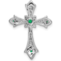 10K White Gold Emerald and Diamond Fleur de Lis Cross Slide Pendant - 0.11 Carat Total Gem Weight by Oro Pregiato