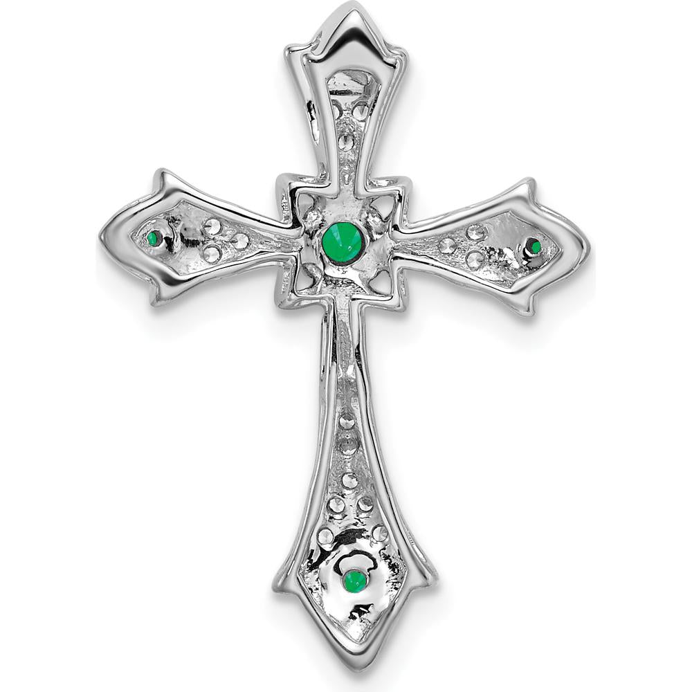 10K White Gold Emerald and Diamond Fleur de Lis Cross Slide Pendant - 0.11 Carat Total Gem Weight by Oro Pregiato