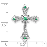 10K White Gold Emerald and Diamond Fleur de Lis Cross Slide Pendant - 0.11 Carat Total Gem Weight by Oro Pregiato