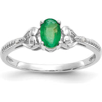 10K White Gold Emerald and Diamond Ring with Oval Emerald - 0.42 Carat and Round Diamonds - 0.01 Carat Total Diamond Weight