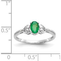 10K White Gold Emerald and Diamond Ring with Oval Emerald - 0.42 Carat and Round Diamonds - 0.01 Carat Total Diamond Weight