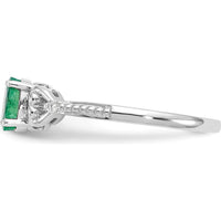 10K White Gold Emerald and Diamond Ring with Oval Emerald - 0.42 Carat and Round Diamonds - 0.01 Carat Total Diamond Weight