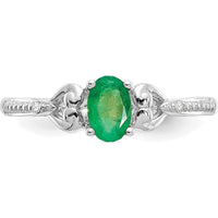 10K White Gold Emerald and Diamond Ring with Oval Emerald - 0.42 Carat and Round Diamonds - 0.01 Carat Total Diamond Weight