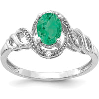 10K White Gold Emerald and Diamond Ring with Oval Emerald - 0.93 Carat Total Gem Weight