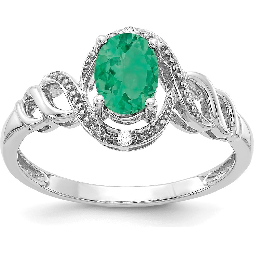 10K White Gold Emerald and Diamond Ring with Oval Emerald - 0.93 Carat Total Gem Weight
