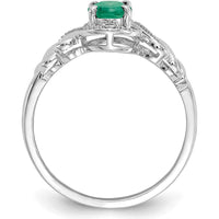 10K White Gold Emerald and Diamond Ring with Oval Emerald - 0.93 Carat Total Gem Weight