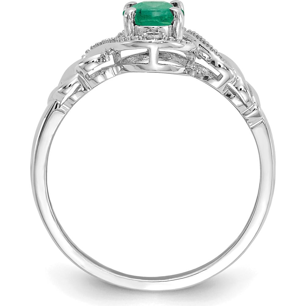 10K White Gold Emerald and Diamond Ring with Oval Emerald - 0.93 Carat Total Gem Weight