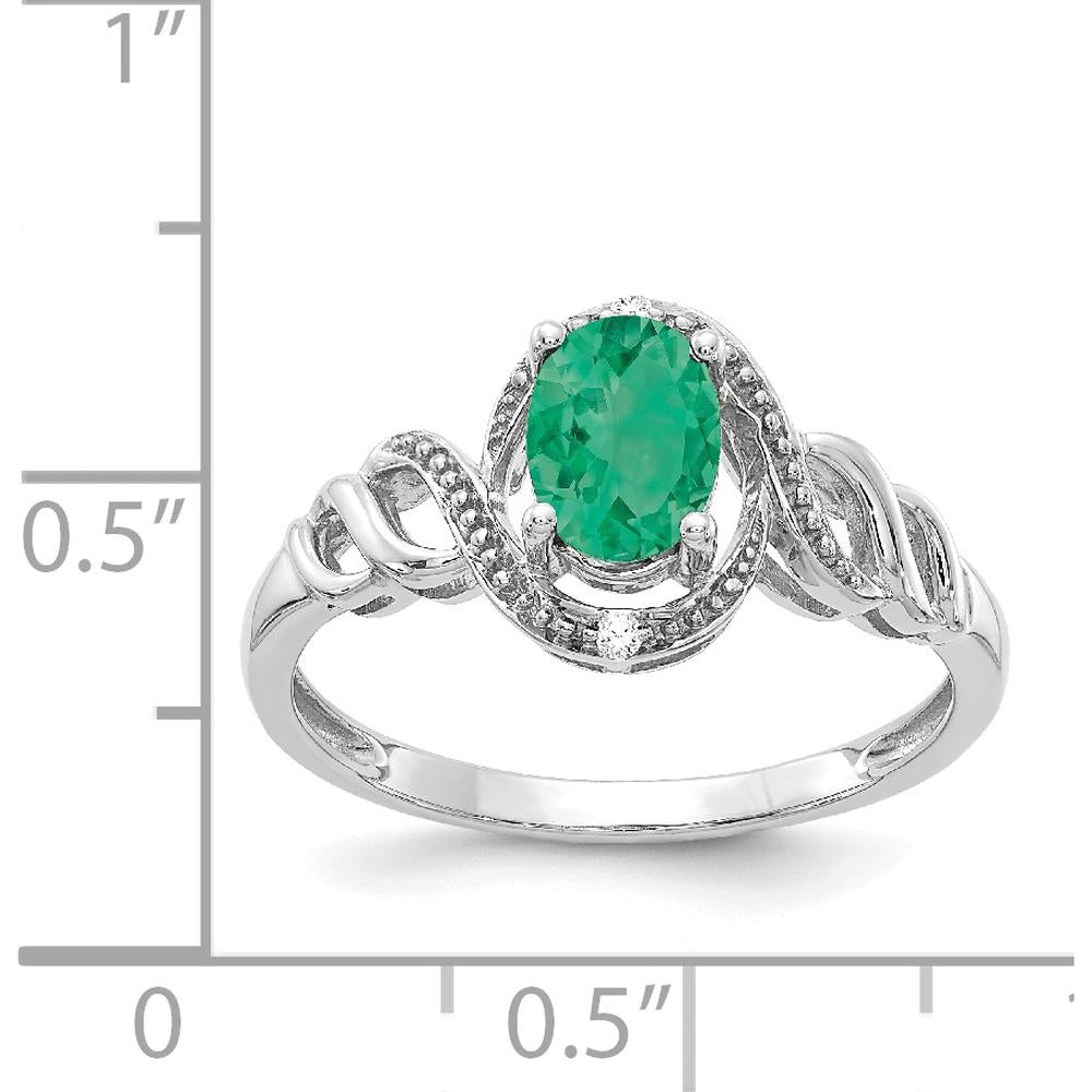 10K White Gold Emerald and Diamond Ring with Oval Emerald - 0.93 Carat Total Gem Weight