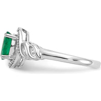 10K White Gold Emerald and Diamond Ring with Oval Emerald - 0.93 Carat Total Gem Weight