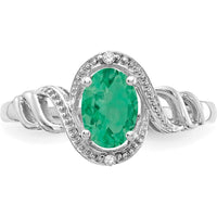 10K White Gold Emerald and Diamond Ring with Oval Emerald - 0.93 Carat Total Gem Weight