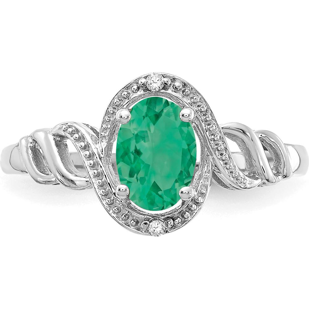10K White Gold Emerald and Diamond Ring with Oval Emerald - 0.93 Carat Total Gem Weight