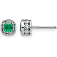 10K White Gold Emerald and Diamond Stud Earrings with Cushion-Cut Emeralds and Round Diamonds - 0.25 Carat Total Emerald Weight by Monteluci Fine Jewelry