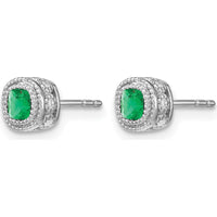 10K White Gold Emerald and Diamond Stud Earrings with Cushion-Cut Emeralds and Round Diamonds - 0.25 Carat Total Emerald Weight by Monteluci Fine Jewelry