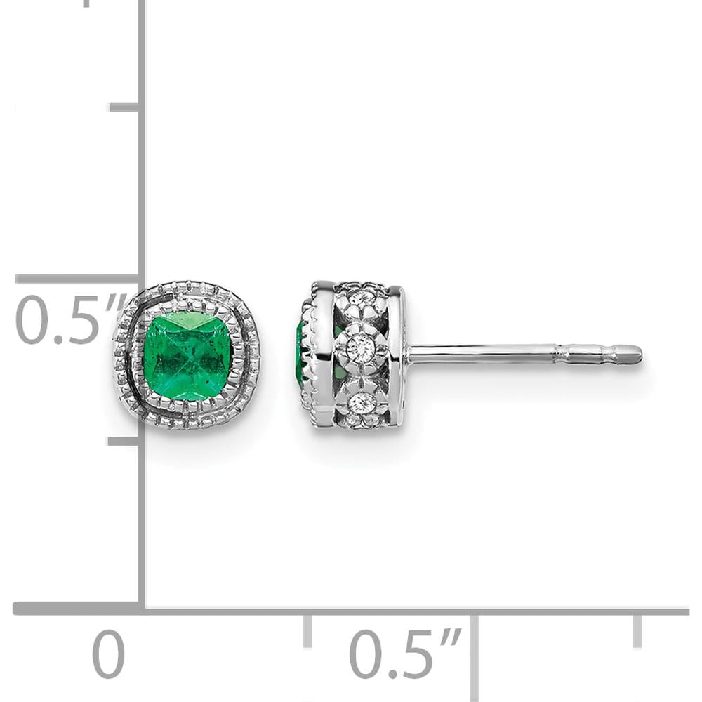 10K White Gold Emerald and Diamond Stud Earrings with Cushion-Cut Emeralds and Round Diamonds - 0.25 Carat Total Emerald Weight by Monteluci Fine Jewelry
