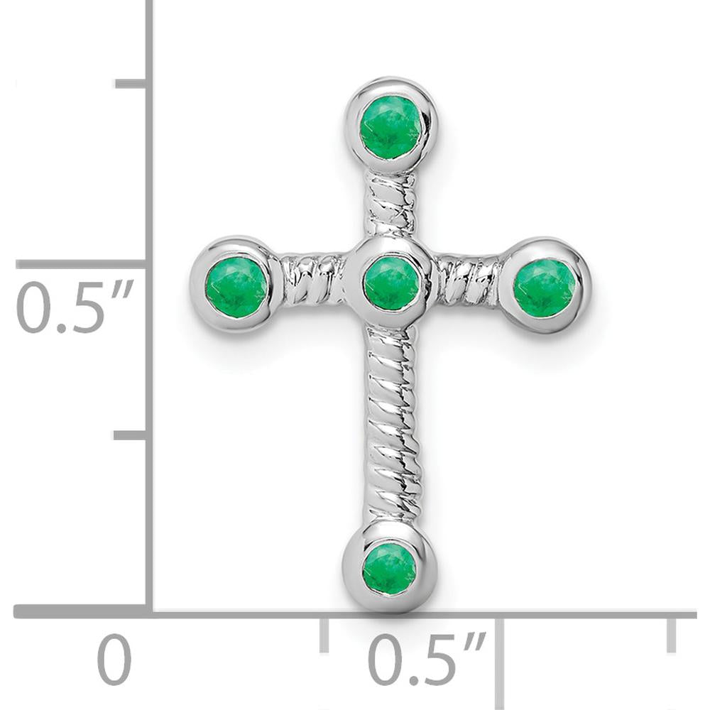 10K White Gold Emerald Cross Pendant with Five Round Emeralds - 0.0585 Carat Total Gem Weight by Lumare Gioia
