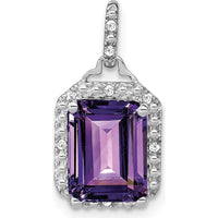 10K White Gold Emerald-Cut Amethyst and Diamond Halo Pendant - 5.07 Carat Amethyst, 0.05 Carat Diamond by Lumare Gioia