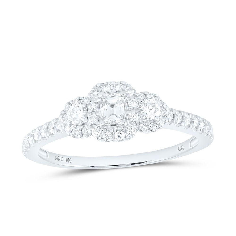10K White Gold Emerald Diamond Bridal Ring - 1/2 Carat Total Gemstone Weight