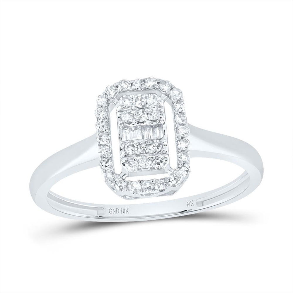 10K White Gold Emerald Diamond Ring - 1/5 Carat Total Gemstone Weight
