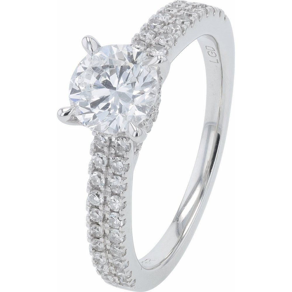 10K White Gold Engagement Ring with 1.00 Carat Round Lab Grown Diamond Center and Diamond Accented Band - 1.50 Total Carat Weight
