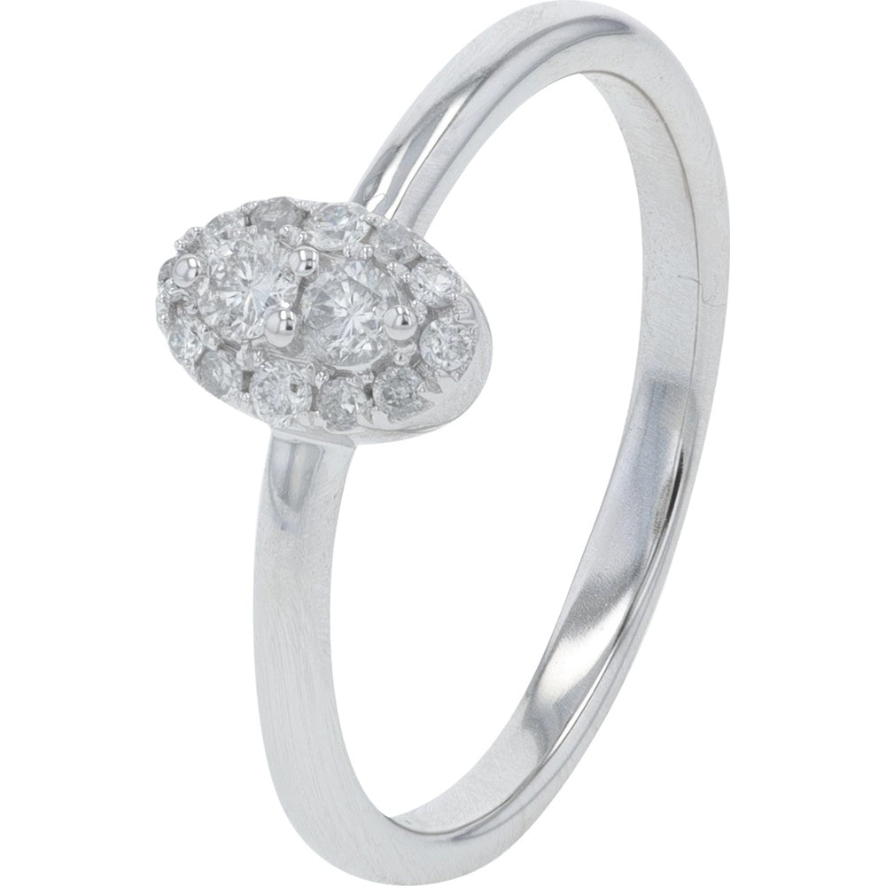 10K White Gold Engagement Ring with Oval Cluster Setting and 0.20 Carat Total Diamond Weight