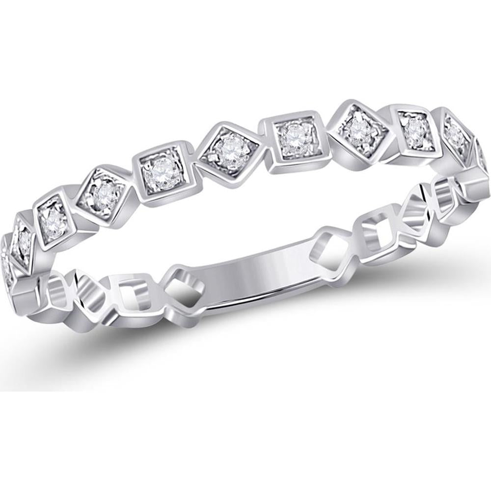 10K White Gold Eternity Stack Band with Prong-Set Round Diamonds in Tilted Square Settings - 0.10 Carat Total Diamond Weight
