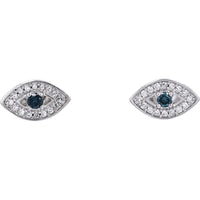 10K White Gold Evil Eye Stud Earrings with Treated Blue and White Diamonds - 0.20 Carats Total Diamond Weight