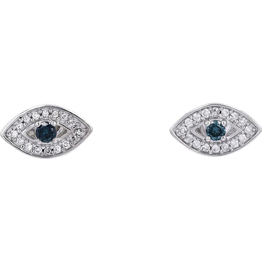 10K White Gold Evil Eye Stud Earrings with Treated Blue and White Diamonds - 0.20 Carats Total Diamond Weight