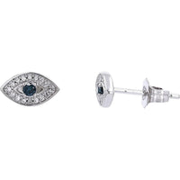 10K White Gold Evil Eye Stud Earrings with Treated Blue and White Diamonds - 0.20 Carats Total Diamond Weight