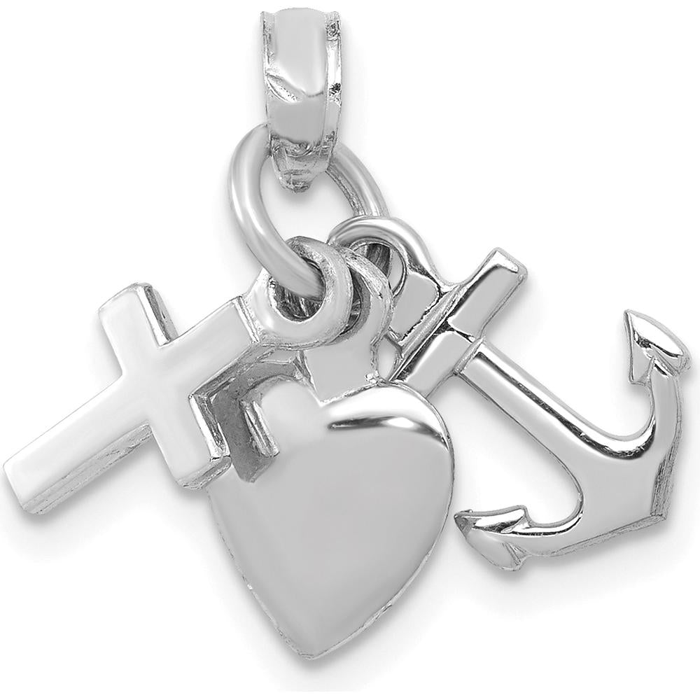 10K White Gold Faith, Hope and Charity 3D Charm Pendant - Polished Finish