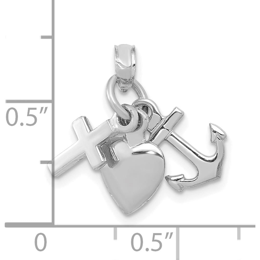 10K White Gold Faith, Hope and Charity 3D Charm Pendant - Polished Finish