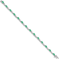10K White Gold Fancy Chain Bracelet with 14 Oval Emeralds - 0.21 Carats Total Emerald Weight by Oro Pregiato