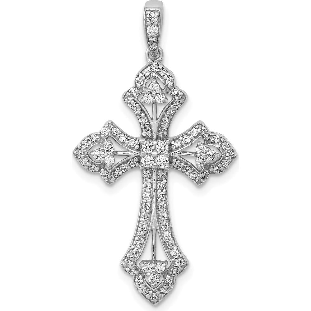 10K White Gold Fancy Cross Pendant with Round Diamonds - 0.50 Carat Total Diamond Weight by Oro Pregiato