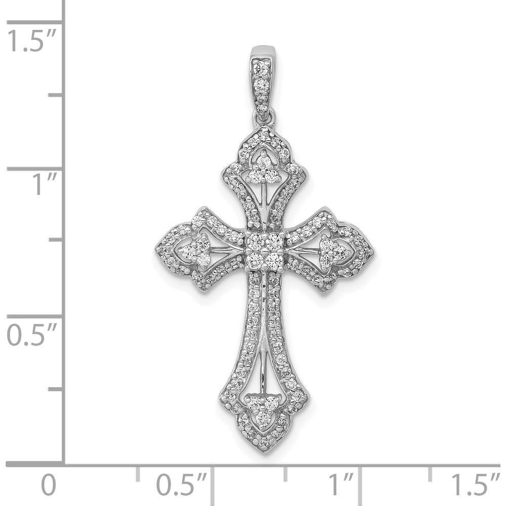 10K White Gold Fancy Cross Pendant with Round Diamonds - 0.50 Carat Total Diamond Weight by Oro Pregiato