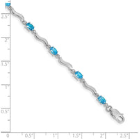 10K White Gold Fancy Diamond and Blue Topaz Bracelet with Oval Swiss Blue Topaz - 0.3 Carats Total Gem Weight by Oro Pregiato