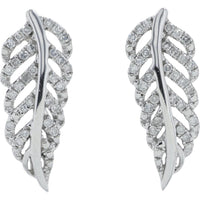 10K White Gold Feather Earrings with 0.25 Carat Total Round Diamonds - 0.125 Carat per Earring