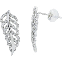 10K White Gold Feather Earrings with 0.25 Carat Total Round Diamonds - 0.125 Carat per Earring