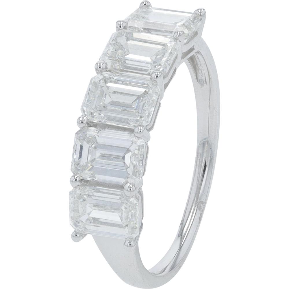10K White Gold Five Stone Band with Emerald Cut Lab Grown Diamonds - 3.00 Carat Total Diamond Weight