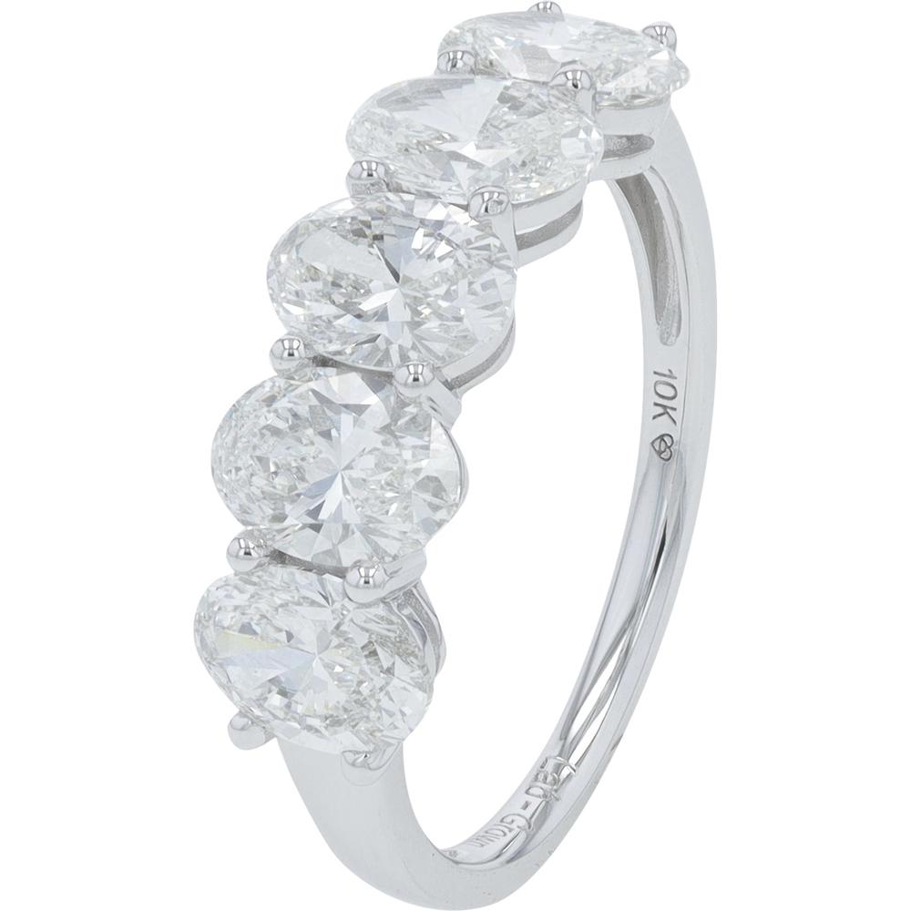 10K White Gold Five Stone Band with Oval Cut Lab Grown Diamonds - 2.75 Carat Total Diamond Weight