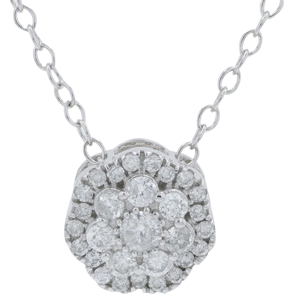 10K White Gold Floral Halo Pendant Necklace with Prong-Set Round Diamonds - 0.25 Carat Total Diamond Weight