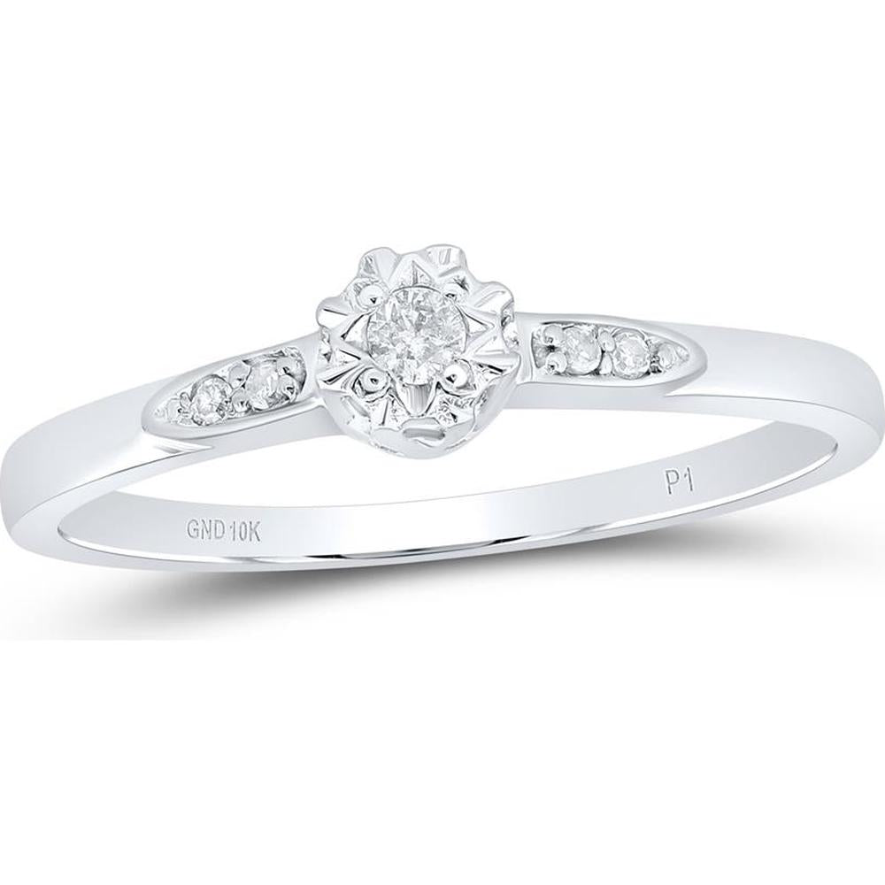 10K White Gold Floral Round Diamond Solitaire Engagement Ring - 1/20 Carat Total Diamond Weight