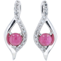 10K White Gold Free-Form Drop Earrings with Cabochon Rubies and Pavé Diamond Accents - 0.36 Carat Total Ruby Weight and 0.08 Carat Total Diamond Weight